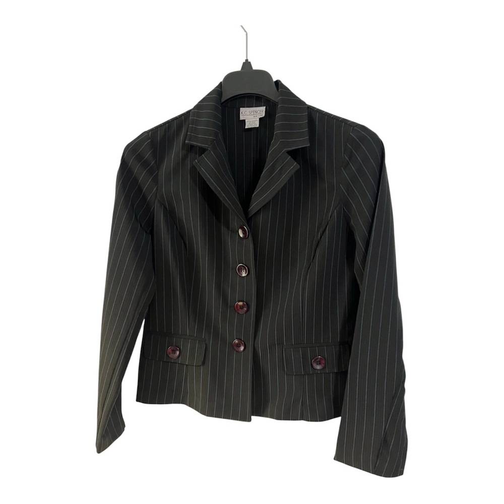 KC Spencer Sophisticated Black Pinstripe‎ Women's Blazer, Size 14, Pre-owned
